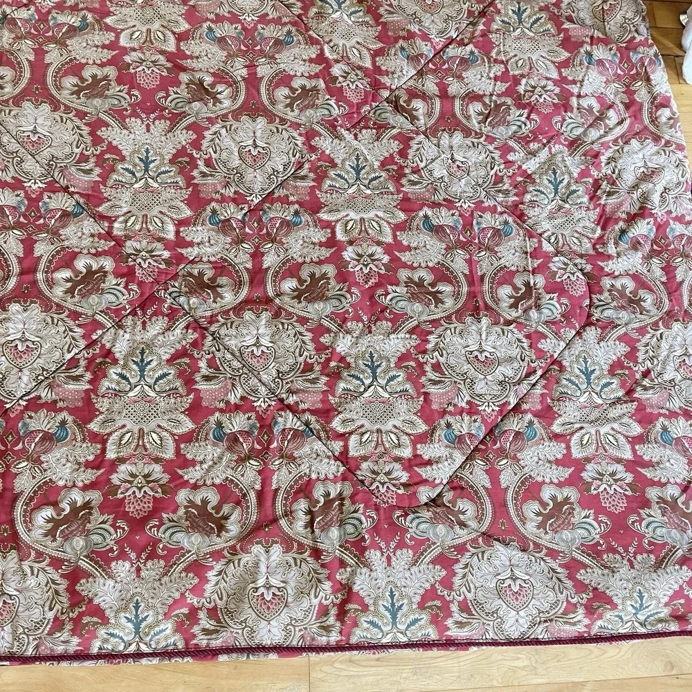 Vintage Ralph Lauren Jardiniere Queen / Full Red Sateen Comforter‎ Made In Italy